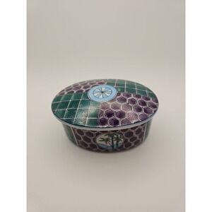 Ashibi Japan Hand Painted Porcelain Multi Colored Patterned‎ Vintage Trinket Box